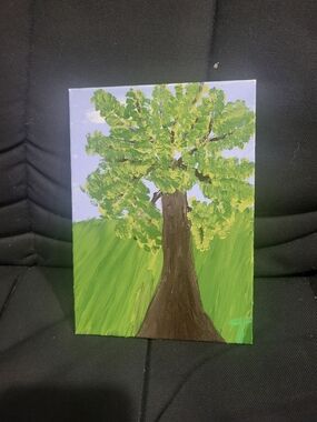 Hand-Painted Tree Canvas - Green and Brown